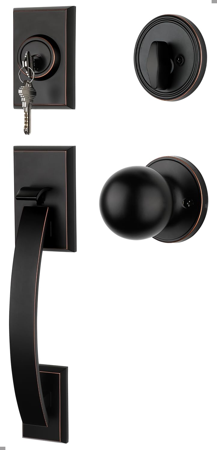 Photo 1 of goldenwarm Front Door Handle and Deadbolt Set, Oil Rubbed Bronze Front Door Lock Set with Reversible Knob Handle, Modern Exterior Door Lock Set