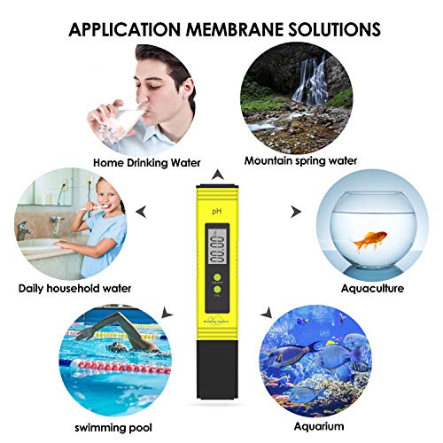 Membrane Solutions PH Meter for Water 0.01 PH High Accuracy Water Quality Tester with 0.00-14.00 PH Measurement Range, with ATC, Auto Calibration, for Household Drinking, Pool and Aquarium ...