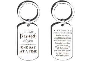 Sobriety Keychains for Men & Women - Inspirational NA AA Recovery Gifts - 'I'm Proud of You' & 'One Day At A Time' Themes