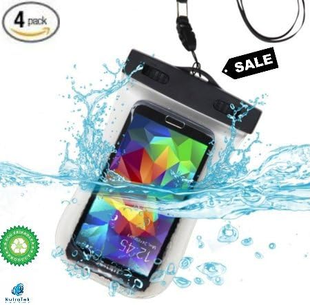 NutraTek Waterproof Phone Case, [4-PACK] Ultra-Thin Universal Cellphone, Smartphone Dry Bag Pouch for Outdoor Activities for all ios /android Devices up to 7" diagonal, Eco-Friendly 3 clear + 1 Black
