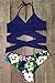 CUPSHE Women's Low Rise Bikini Set Cross Padding Halter Bathing Suit, S Dark Blue