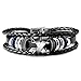 UHIBROS Stainless Steel Leather Bracelet, Men's Leather Rope Wrist Bracelet 8.3 Inch (Black)