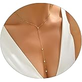 Gweqou Lariat Necklace for Women 18K Gold Plated Dainty CZ Y-Shaped Pendant Necklace Trendy Layered Beaded Chain for Everyday Jewelry