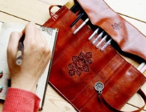ReNext Cat Retro Leather Pen Pouch Bag Case Holder (Deep Brown) - Thumbnail 2