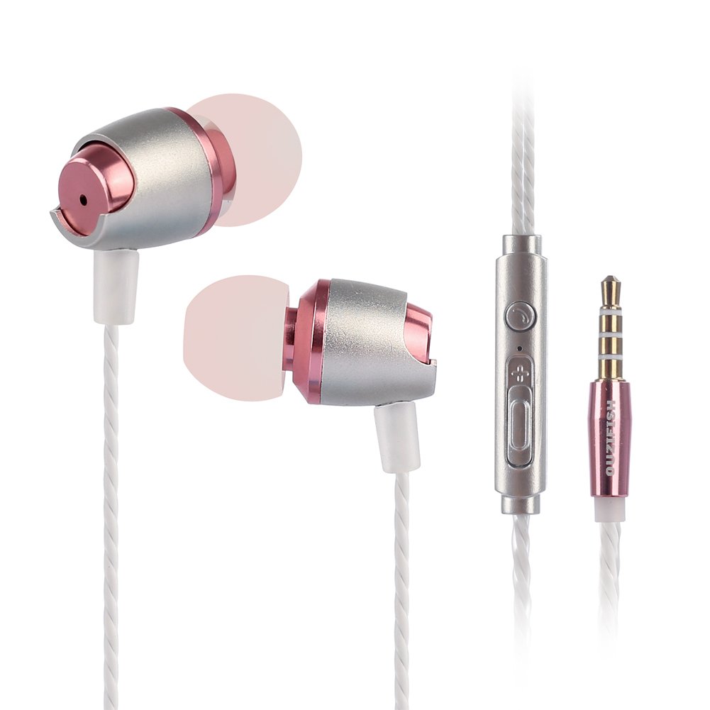 OUZIFISH Premium metal Earbuds, In-Ear Headphones, Stereo Bass Noise-isolating Earphones with Mic Gold
