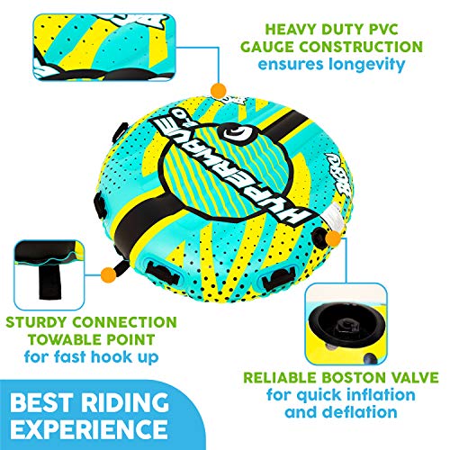 Big Sky HyperWave 2.0 Towable Tube for 1-2 People - Roomy, Durable Boating Tubes for Lake, Beach, River, Snow - Watersports Towables - Quick Inflation and Deflation - Two Person Boat Toys and Floats