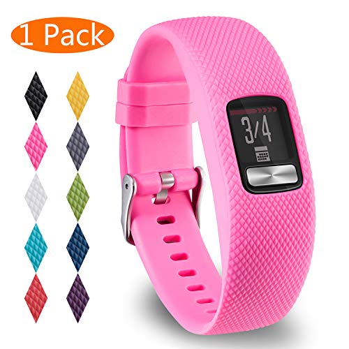 KingAcc Garmin Vivofit 4 Bands, Silicone Replacement Band for Garmin Vivofit 4, with Secure Metal Watch Clasp Buckle Wristband Strap Women Men (1-Pack, Rose, Large)