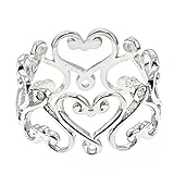Solid 925 Sterling Silver Wide Band Heart Eternity Anniversary Band Rhodium Plated 12MM
