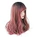 Long Wavy Wig Highlights Bangs - Natural Looking Synthetic Hair Mix Wig For Women Cosplay Costumes, Halloween, Theme Parties and Daily (ombre red)