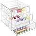 mDesign Office Supplies Desk Organizer for Staplers, Scissors, Pens, Markers, Highlighters - 3 Drawers, Clear