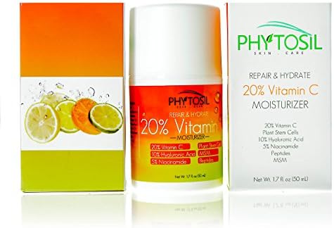 BEST Daytime Moisturizer with 20% Vitamin C, 10% Hyaluronic Acid, Plant Stem Cells, 5% Niacinamide & Peptides - Firms, Brightens Skin tone, Diminishes Lines & Wrinkles – Phytosil 1.7 OZ