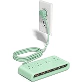 Power Strip with USB C 35W,10-in-1 Flat Plug Wall Charger - 5FT Extension Cord with 4AC, 3 USB A & 3 USB C - PD20W Charging Station for Multiple Devices - Travel Home Office (Green)