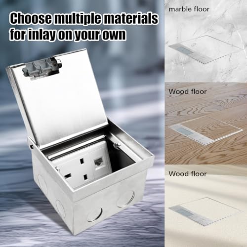 AC 250V Embedded Socket Box, Stainless Steel Hidden 3 Holes Floor Outlet with Computer Network Cable Jack, Concealed Socket Recessed Floor Electrical Outlet Box Kit for Conference Room Countertop