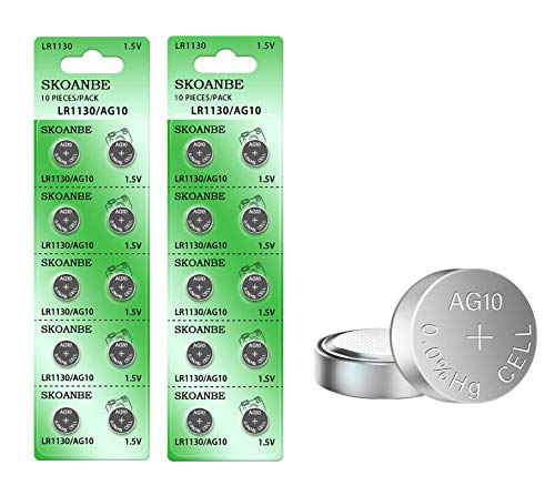 SKOANBE 20Pack LR1130 389 AG10 Button Cell Batteries 1.5V Battery Replacement