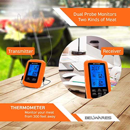 Cooking Thermometer Wireless Meat and Food Thermometer with Dual Probes for Grilling, Cooking, Baking, Smoker and BBQ Digital Thermometer, with Timer and Pre-Programmed Temps