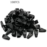 RilexAwhile 100 Pcs Black Soft Plastic CAT5E CAT6 Ethernet RJ45 Cable Cap Connector Boots Plug Cover Strain Relief Boots (Black)