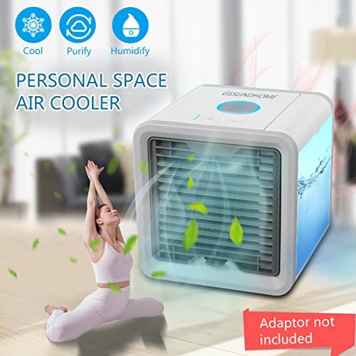 GESUNDHOME Personal Space Air Cooler - 3-in-1 Portable Mini Air Cooler, Humidifier & Purifier with 7 Colors LED Lights (White&Grey)