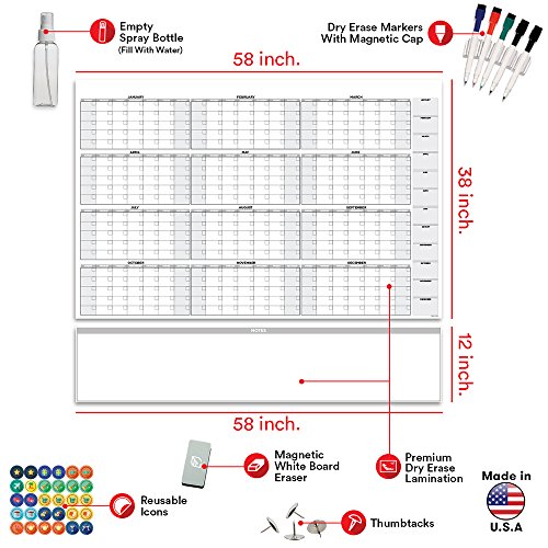Large Dry Erase Wall Calendar 58" x 38" Blank 20182019 Reusable