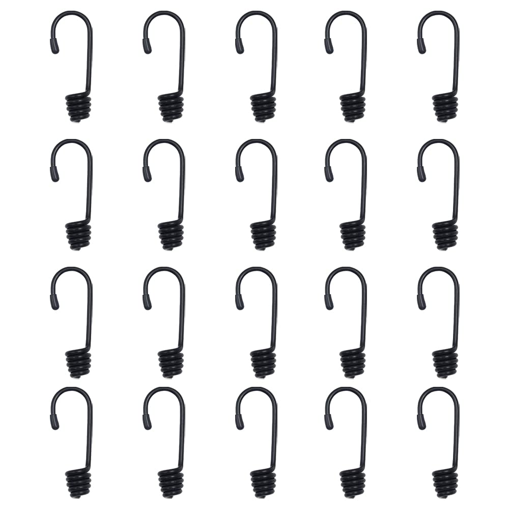 Yincen 20 Pcs Black Shock Cord Hook 6mm, Plastic Coated Spiral Bungee Rope End Rope Hook for Bungee Ropes Shock Cord Elastic Rope, 74*29/2.91*1.14in(Yingcen012)