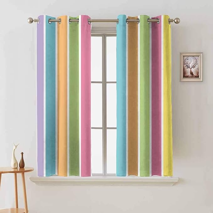 Jinguizi grommetsColorful Wall Curtain Pastel Colored Striped Summer Pattern Funky Cheerful
