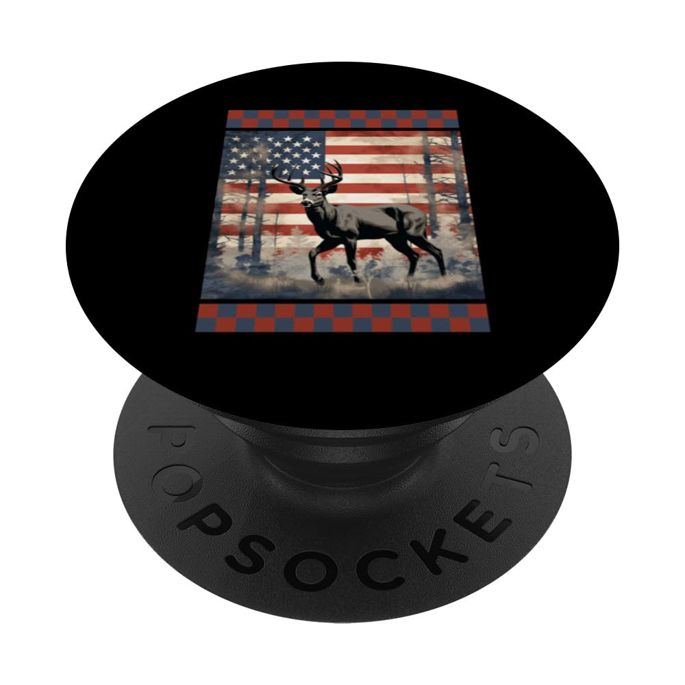 American Flag Hunting Traditional Camo Deer Silhouette Hunte PopSockets Swappable PopGrip