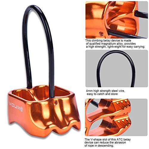 Professional Rock Climbing Rappel ATC Belay, Rappelling Protection Descender Device, Fall Arrest Protection Movable Self-locking Rope Grip for Outdoor Climbing and Rescue, Strong Safe Durable(Orange)