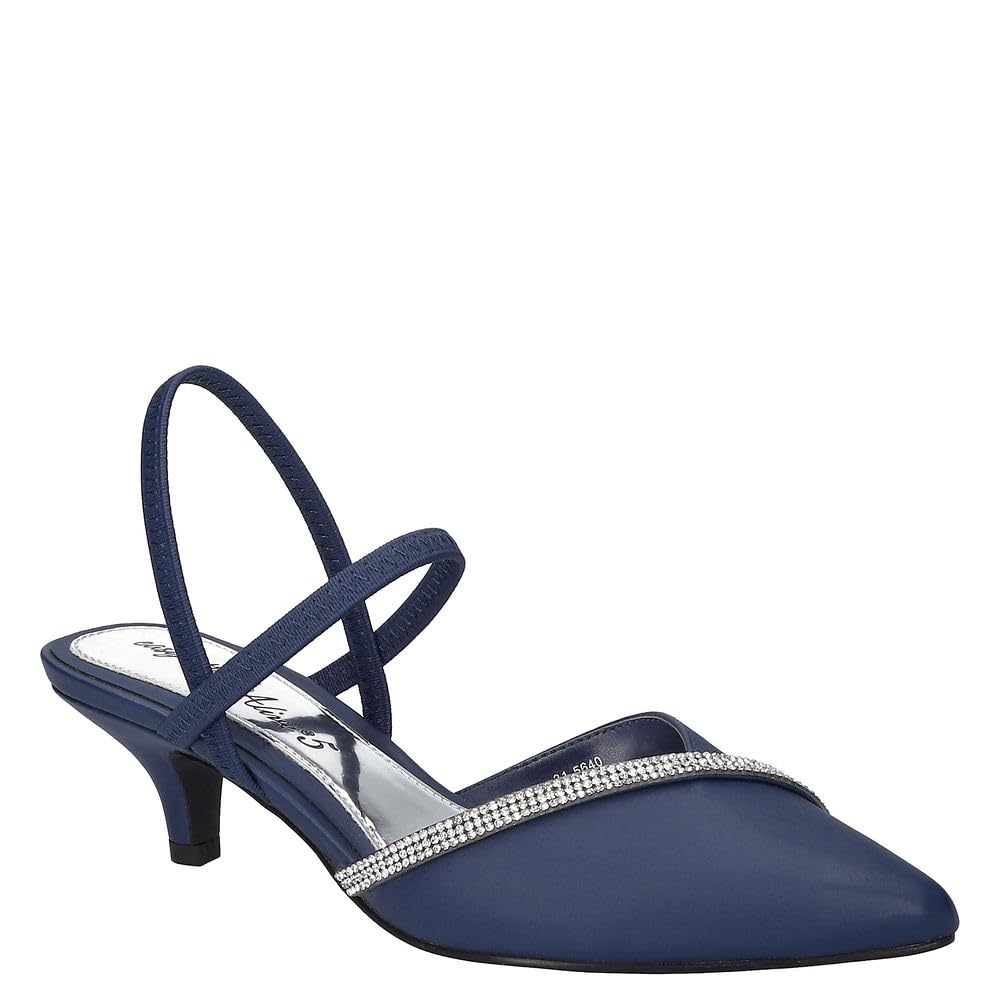 Easy Street Women’s Unna Pump, Navy Satin W/Stones, 10 Narrow