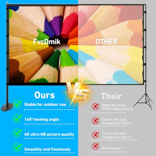 150 inch Projector Screen with Stand, 16:9 4K HD Portable Outdoor Movie Screen, Wrinkle-Free Foldable Indoor Projection Screen with Carry Bag & Ground Nails for Backyard Cinema Home Theater
