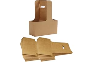 CUNGUV 2-Cup Drink Carrier with Handle Kraft Paperboard Handled Coffee Cup Holder Take Out Cup Cup Carriers 20 Count