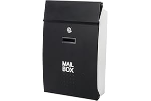 Kasten Locking Mailbox Wall Mount, Large Capacity Mailbox with Key Lock, Waterproof Drop Box for Outside, 15.2 x 10.1 x 3.3 Inch, Black