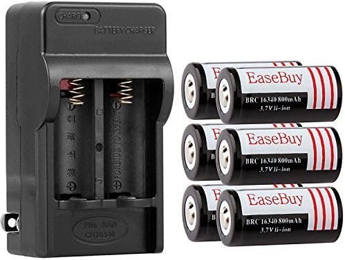 EaseBuy 6 Pack 16340 3.7V Lithium Batteries RCR123A Rechargeable Batteries Camera Batteries with 16340 Battery Charger