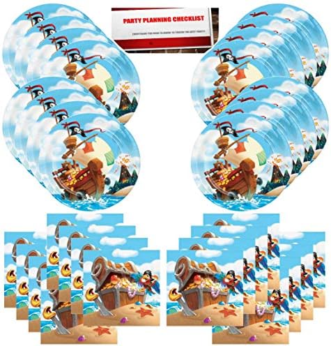 Pirate Ship Treasure Map Birthday Party Supplies Bundle Pack for 16 Guests (Plus Party Planning Checklist by Mikes Super Store)