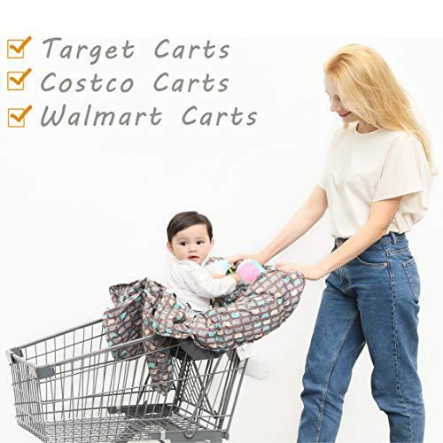 SDADI 2-in-1 Shopping Cart Cover, High Chair Cover for Baby and Toddler, Unisex for Boy or Girl, Carry Bag Attached, Brown