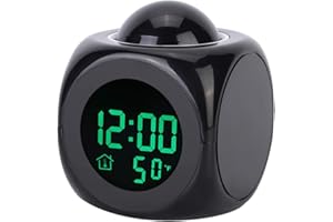 Multifunctional LCD Electronic Clock, Digital Projection Alarm Clock with Temperature Display, Voice Telling Time and Backlig