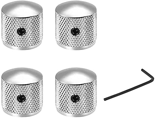 LATRAT 4 Pieces Volume Control Knob for Electric Guitar, Chrome Bass Guitar Volume Control Guitar Accessories (Silver)