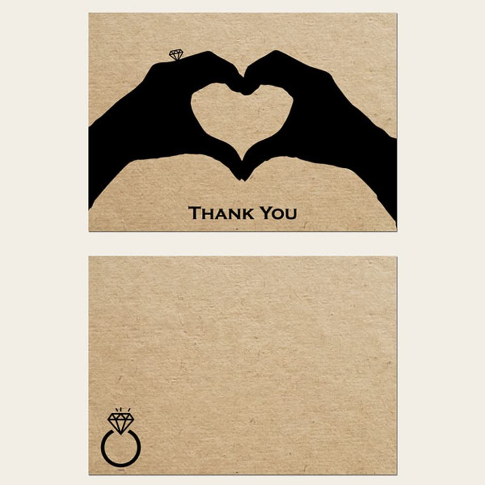 Engagement Thank You Cards - Hand In Marriage - Pack of 10. Vintage, Rustic, Ring, Perfect for Family and Friends, Love, Celebration. Envelopes Included (451)