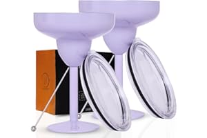 Vaanshie Vacuum Sealed Margarita Glass with Lid (Lilac, Pack of 2) Break-Resistant Stainless Steel Cocktail Glass for Mother'