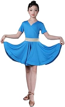 Amazon 社交ダンス衣装 ラテンドレス ラテンダンス衣装 ダンス衣装 ワンピース ステージ衣装 ジュニア レッスン着 子供 社交ダンス 練習着 コスチューム 子供用 ラテンドレス 競技 ブルー 半袖 1cm Augustagainaz 社交ダンス