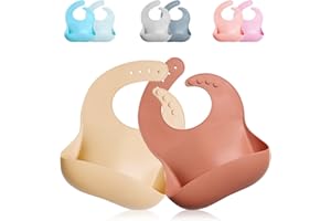 GODR7OY Silicone Baby Bib, BPA Free Waterproof Bibs, Adjustable 2PCS (Natural)