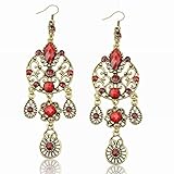 Long Crystal CZ Teardrop Vintage Copper Eardrop Hook Red Dangle Earrings