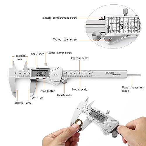 Joyhero Digital Vernier Caliper IP54 Waterproof 6"/150mm Stainless Steel Electronic Digital Caliper with Auto Off LCD Screen, Precise Measuring Inches & Millimeters