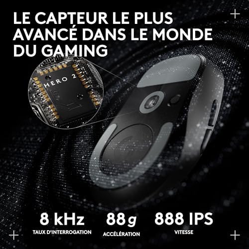 PRO X SUPERLIGHT 2 DEX, souris de gaming sans fil, 60g souris Pro-Grade pour droitier, 5 boutons programmables, recharge USB-C, 44K DPI, taux d’interrogation jusqu’à 8 kHz, PC/Mac - Noir