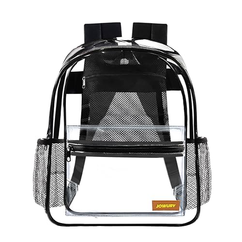 JOWURY Clear Backpack - Heavy Duty PVC Transparent Backpack, See Through Large Capacity School Backpack for Students, Concerts, Work, Safety, Travel (15