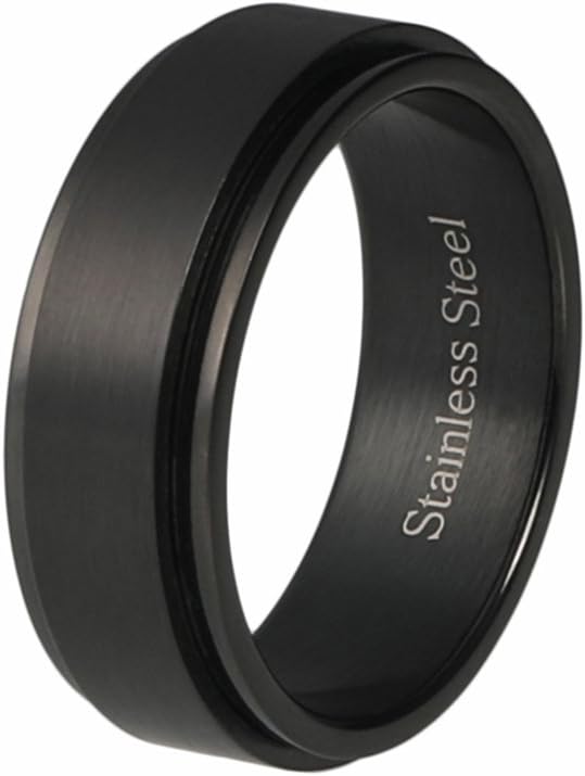 Black Ion Stainless Steel Center Spinner Men's or Women's Wedding Band Ring R684