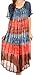 Sakkas 17506 - Sula Long Laced Cotton Tie-Dye Wide Neck Embroidered Boho Sundress Cover Up - Grey/Coral - OS