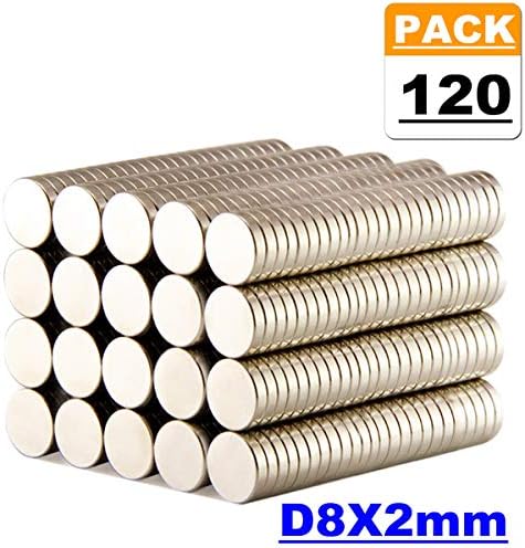 ELECFIND 8x2 120PCS Round Decoration Office Kitchen Refrigerator Whiteboard Magnets for Dry Erase Board (A/8x2mm), Silvery