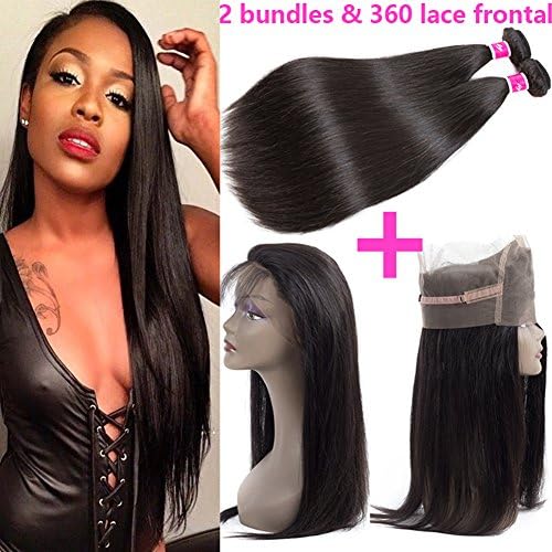 Sky hair 360 Lace Frontal Closure With Bundles Straight Unprocessed Brazilian Straight Hair 2 Bundles with 360 Lace…