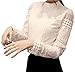 Smile Fish Women Hollow Out Back Zipper Lace Long Sleeve Elagent Blouse(White，5XL)
