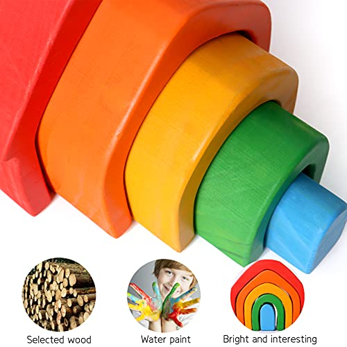 Wooden Rainbow House Stacker 5 Piece Set Montessori Kindergarten Home