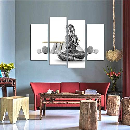 TtKj Wall Art for Living Room Creative Four Pieces Silver Buddha House Decoration Murals Painting On Canvas